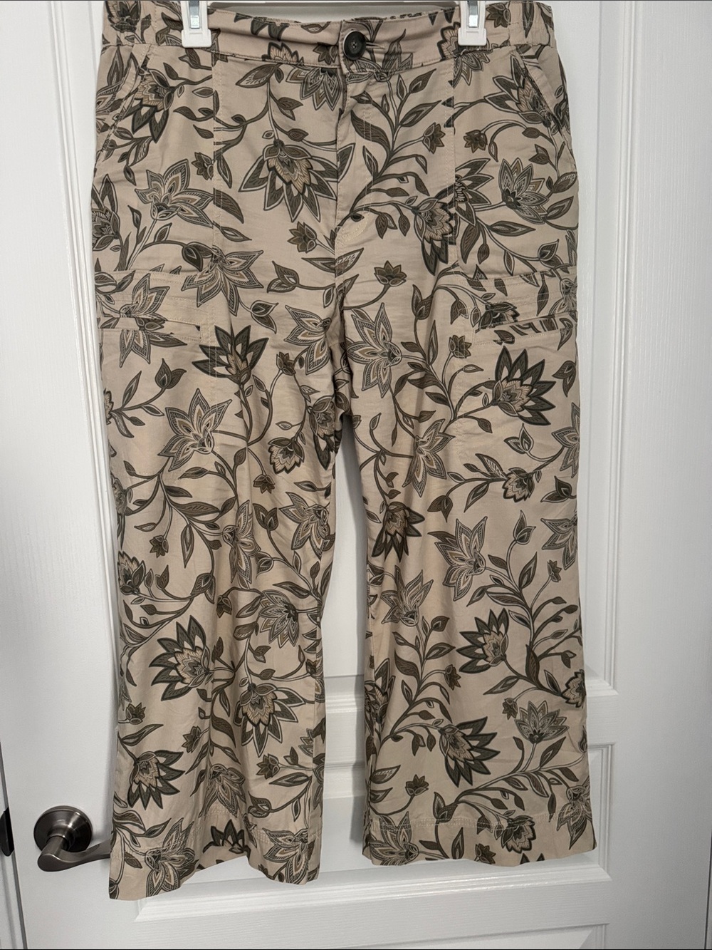 Democracy Beige Floral Wide-Leg Pants with Olive Print